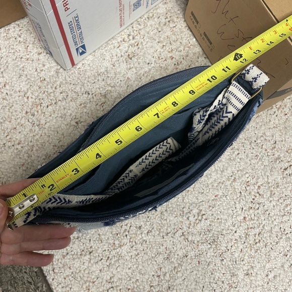 DEMDACO PATCHWORK CROSS BODY BAG Denim Blue White Cotton Adjustable Strap Boho - Picture 14 of 14